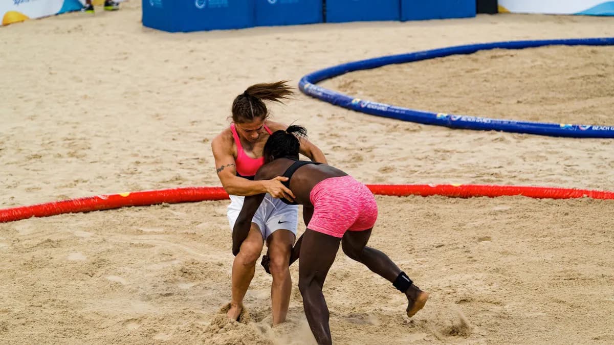 Beach Sambo athletes competing on the sand at Galle
